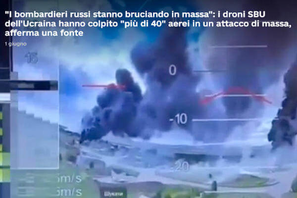 Droni ucraini distruggono decine di aerei bombardieri in Russia