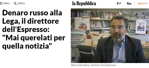 Matteo Salvini aveva affermato di aver querelato il giornale L'Espresso per le notizie sui finanziamenti occulti dalla Russia