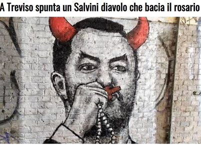 il murales di Salvini diavolo che bacia il rosario