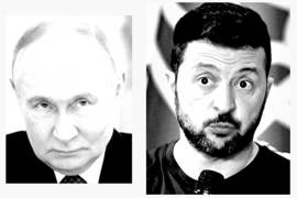 Zelensky occhi fissi su Putin pensando: hai perso criminale