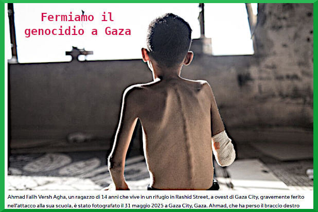 un bambino a Gaza guarda, ma vede solo orrore